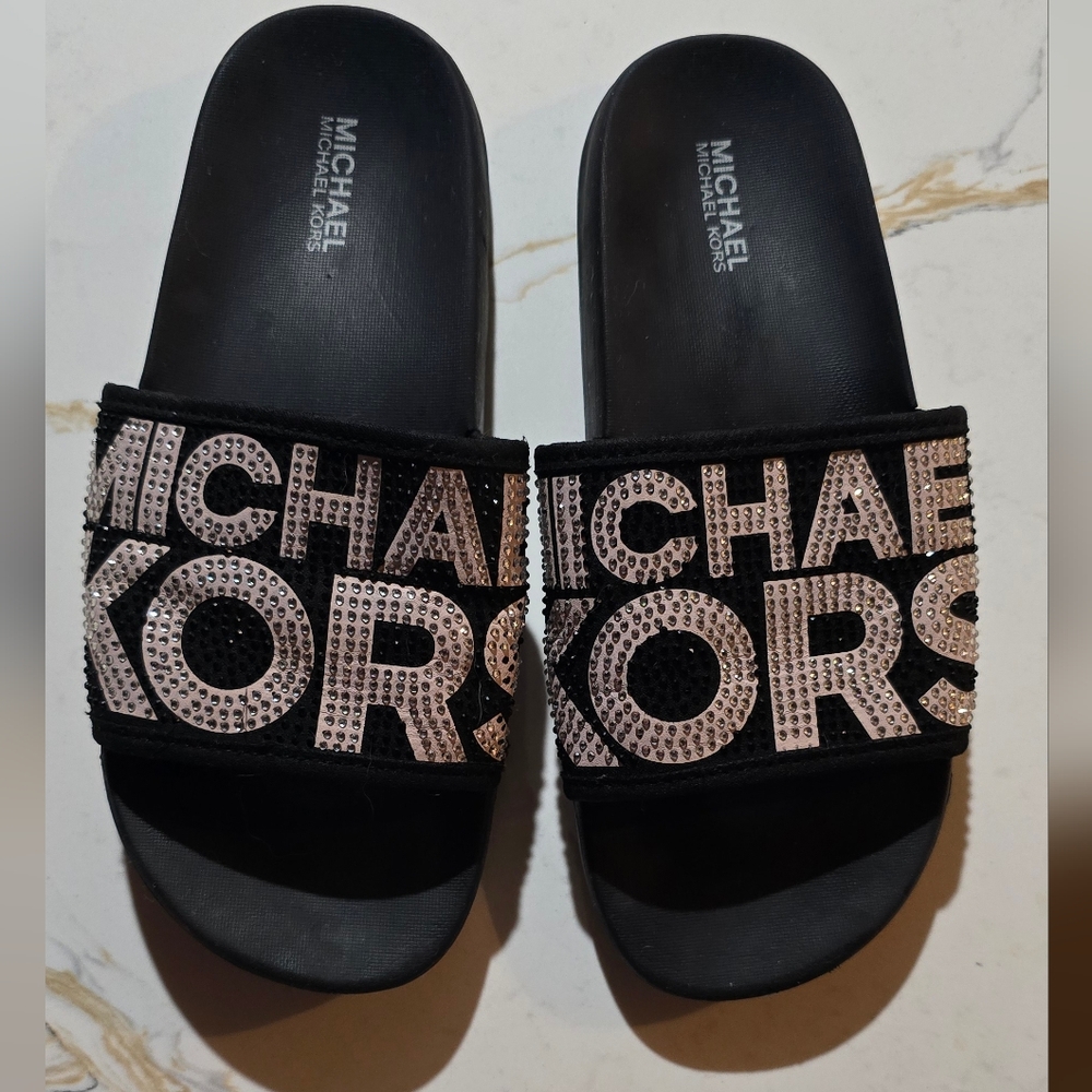 Michael Kors Black Slides with Sparkling Logo